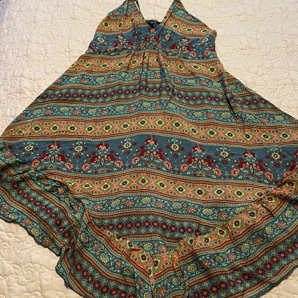 Boho High-Low Maxi Dress in Teal Floral - Unbranded